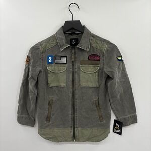 Art Class Boys Utility Jacket Small 6 7 Olive Green Full Zip Cotton Patches New